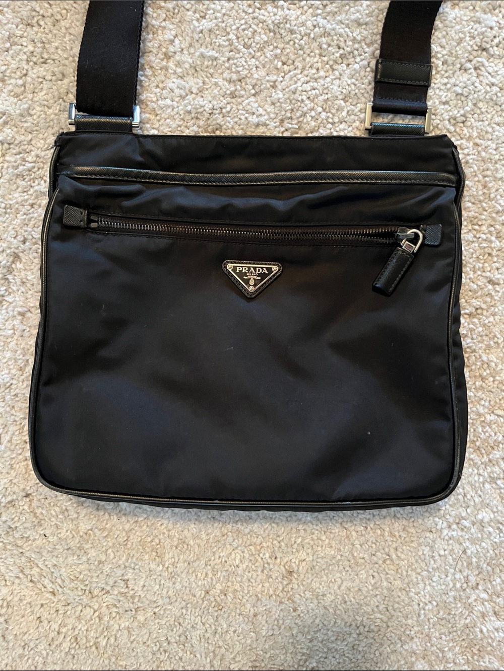 Prada Black Nylon Messenger Crossbody with Triangular Logo